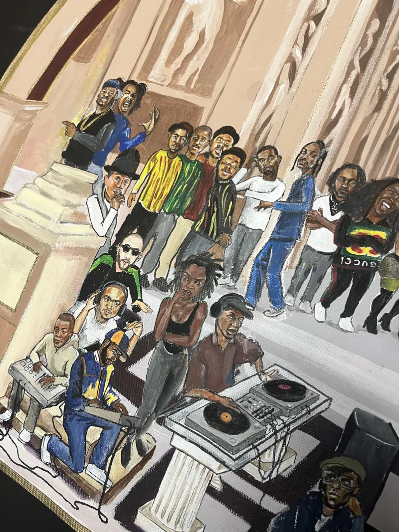 The New Skool of Athens, left detail, painting by JustBee