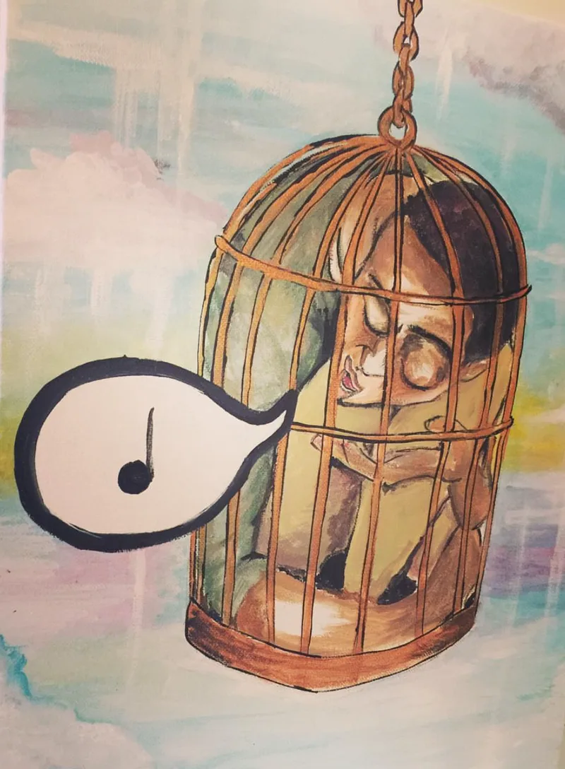 Caged Bird, painting by JustBee