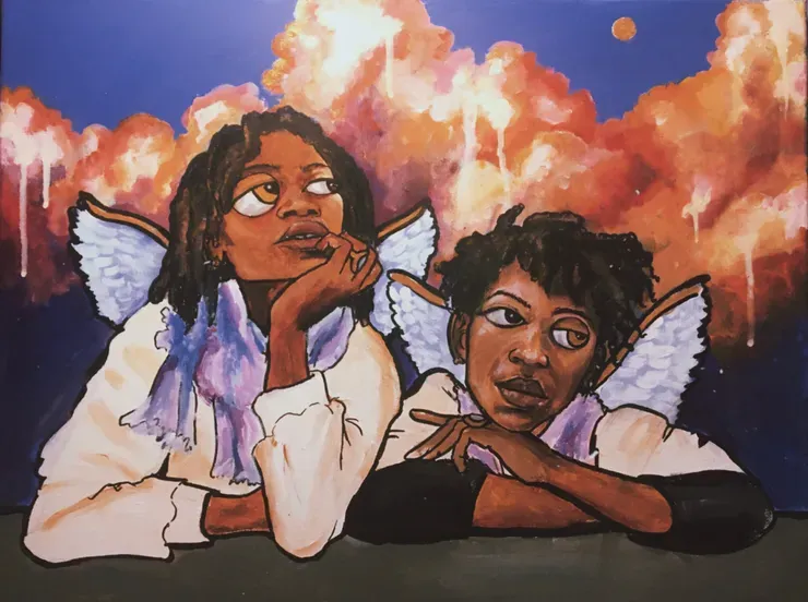 Daydreaming Angels, painting by JustBee