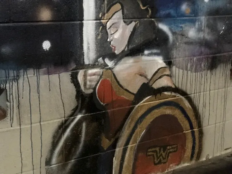 The Cave Bar: Amazon, mural by JustBee