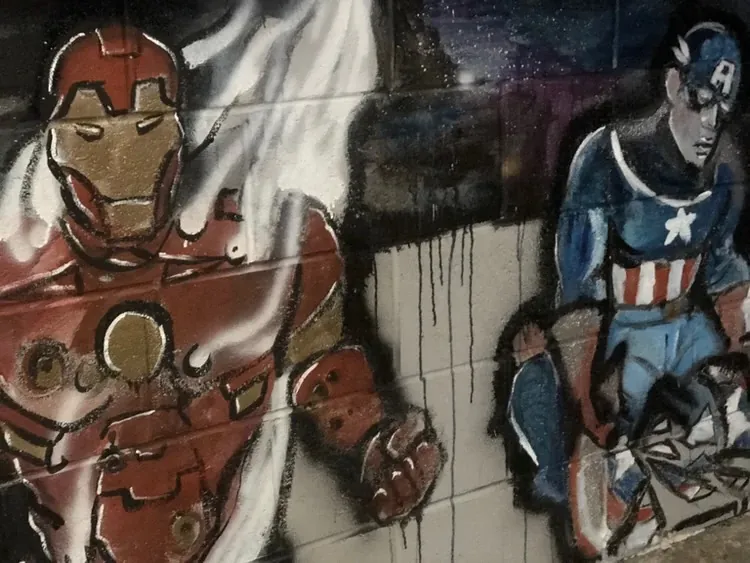 The Cave Bar: Iron and Shield, mural by JustBee