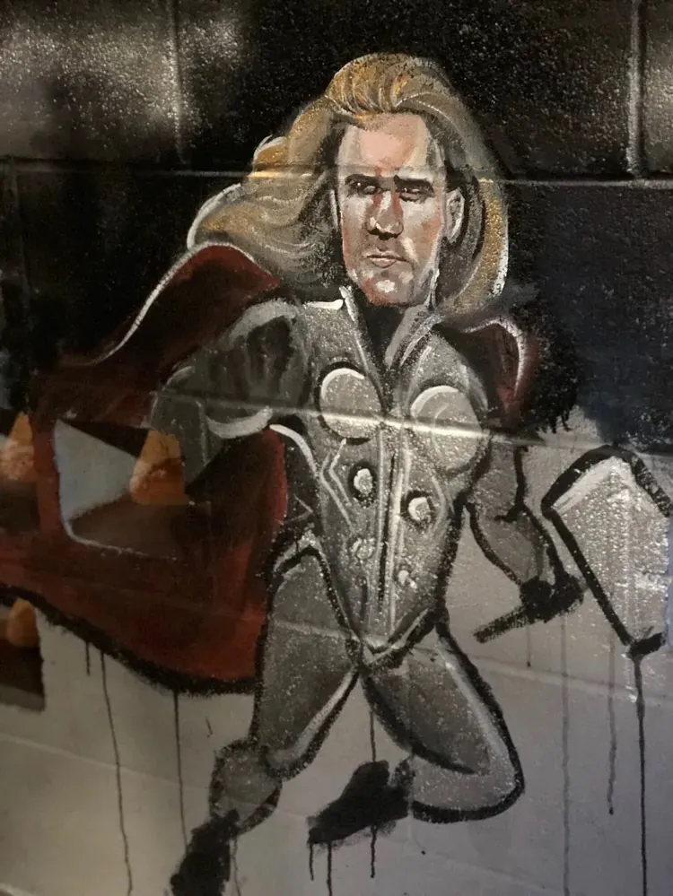 The Cave Bar: Thunder, mural by JustBee