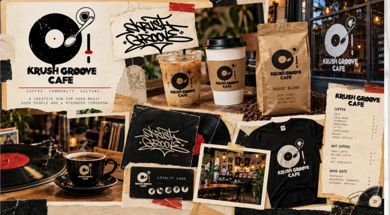Krush Groove Café, brand design by JustBee