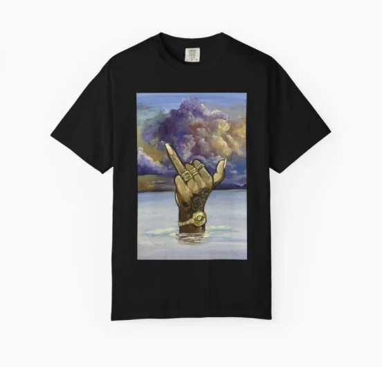 Black t-shirt printed with the Love You painting