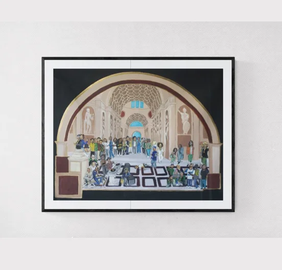 New Skool of Athens print, framed on a wall