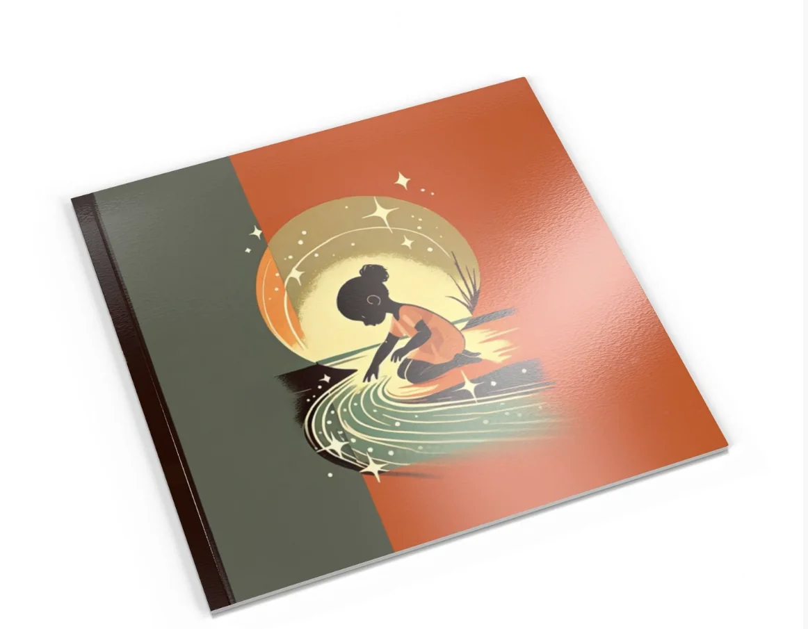 Ebb and Flow cover: a little girl kneeling at a glowing river